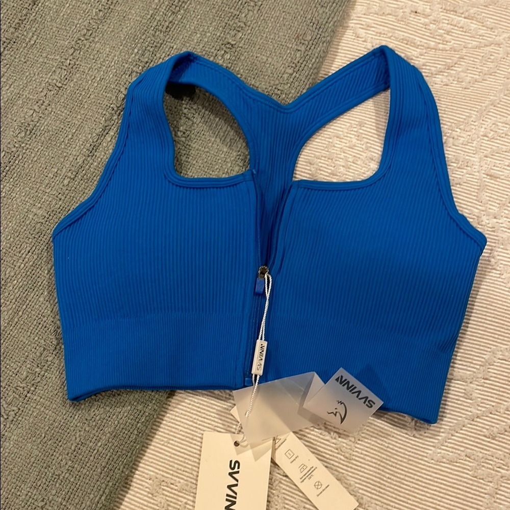 Electric Blue Ribbed Shorts and sports bra - Picture 3 of 4